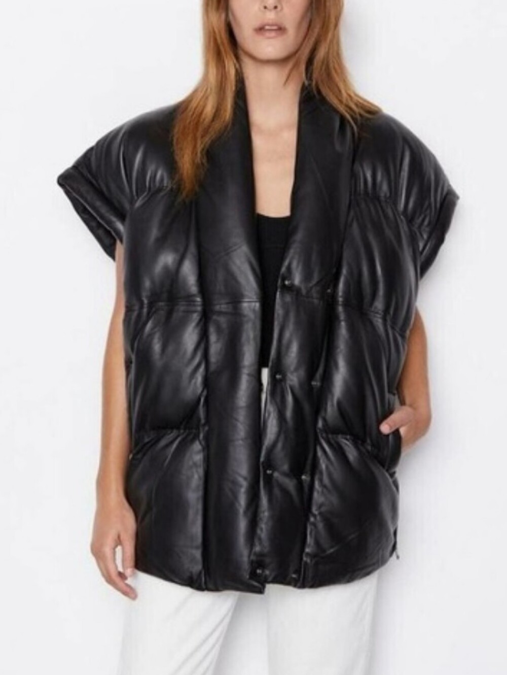 Frame Lamb Leather Sleeveless Puffer Vest